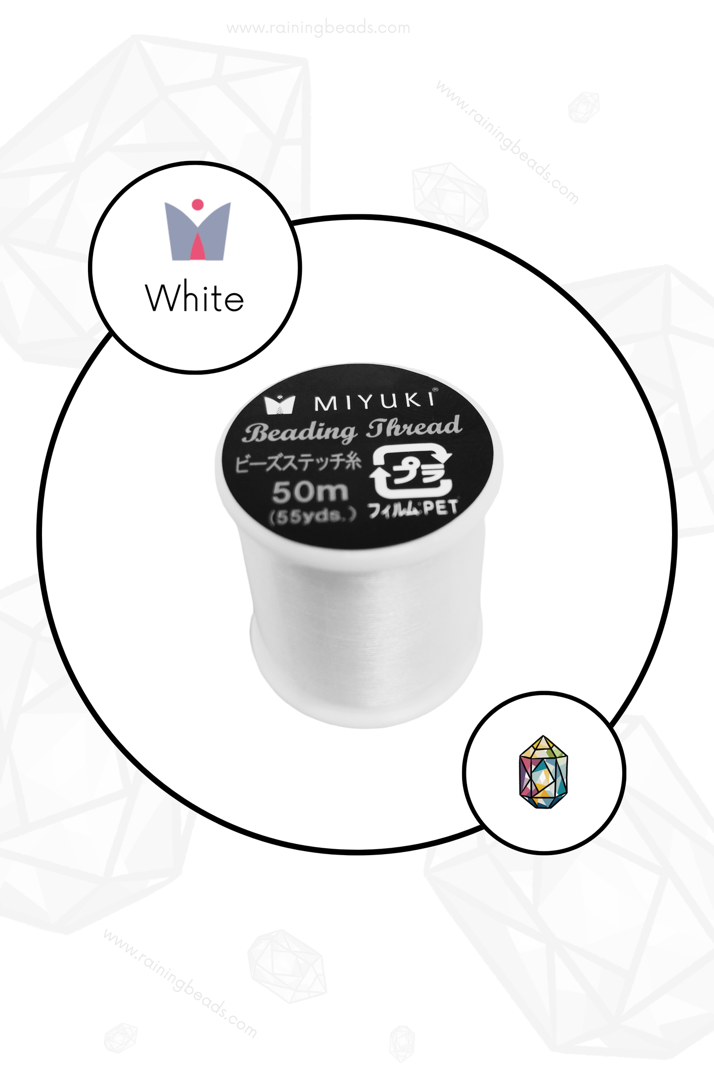 Miyuki® Beading Thread - Size B - White - 50 m